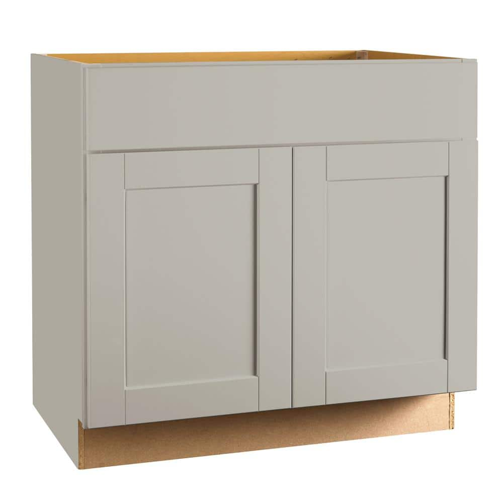 Hampton Bay Shaker 36 in. W x 24 in. D x 34.5 in. H Assembled Sink Base  Kitchen Cabinet in Satin White KSB36-SSW - The Home Depot