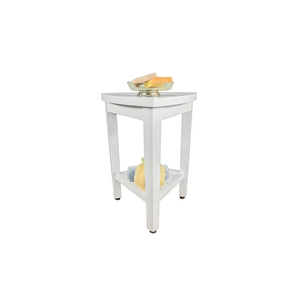 Adjustable White Teak Wood Corner Shower Bench with Shelf