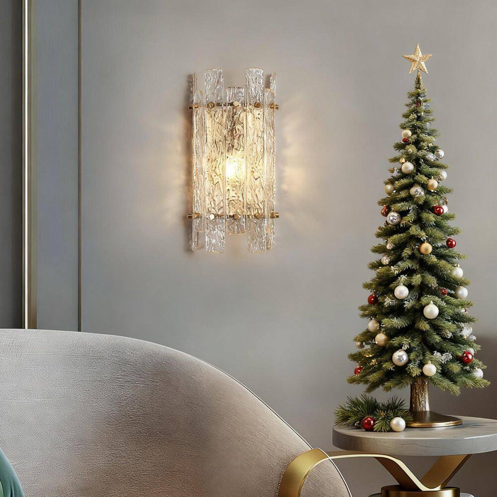 5.9 in. 1-Light Plated Brass Handmade Glacial Glass Wall Sconce Modern Half-Cylinder Metal Flush Mount Living Room Light price history on PriceWatchPro