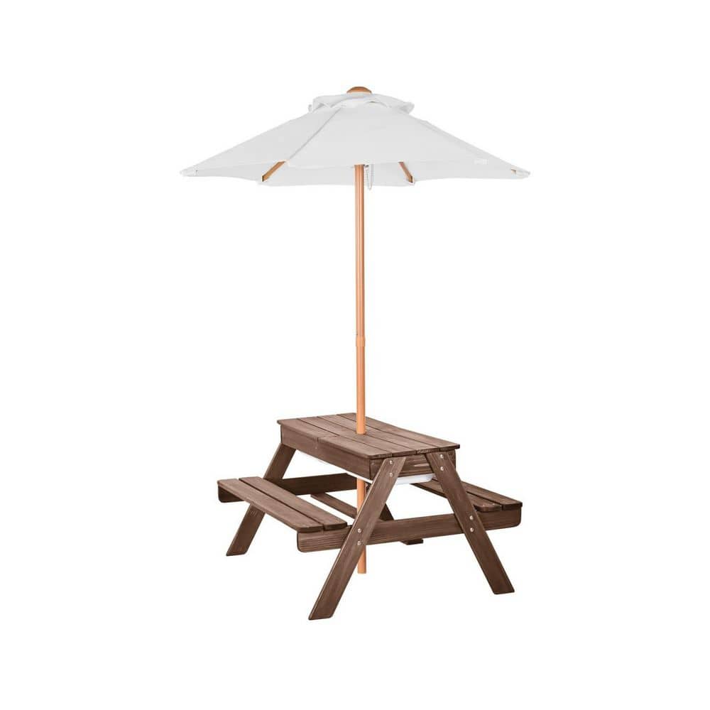 35.04 in. Walnut Rectangle Wood Picnic Table Seats 4 People with Umbrella Hole for Backyard Garden Patio Outdoor Sand price history on PriceWatchPro