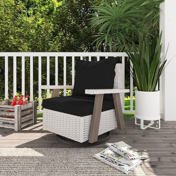 INMITOM Wicker Swivel Outdoor Rocking Chair Lounge Chair with Ergonomic Armrests and Thick Fade-Resistant Cushions