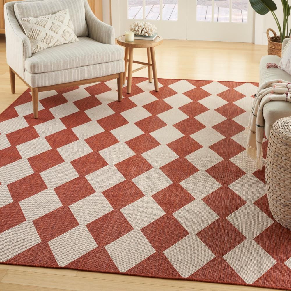 Positano Terracotta and Off-White Diamond Outdoor Rug 7' x 10'