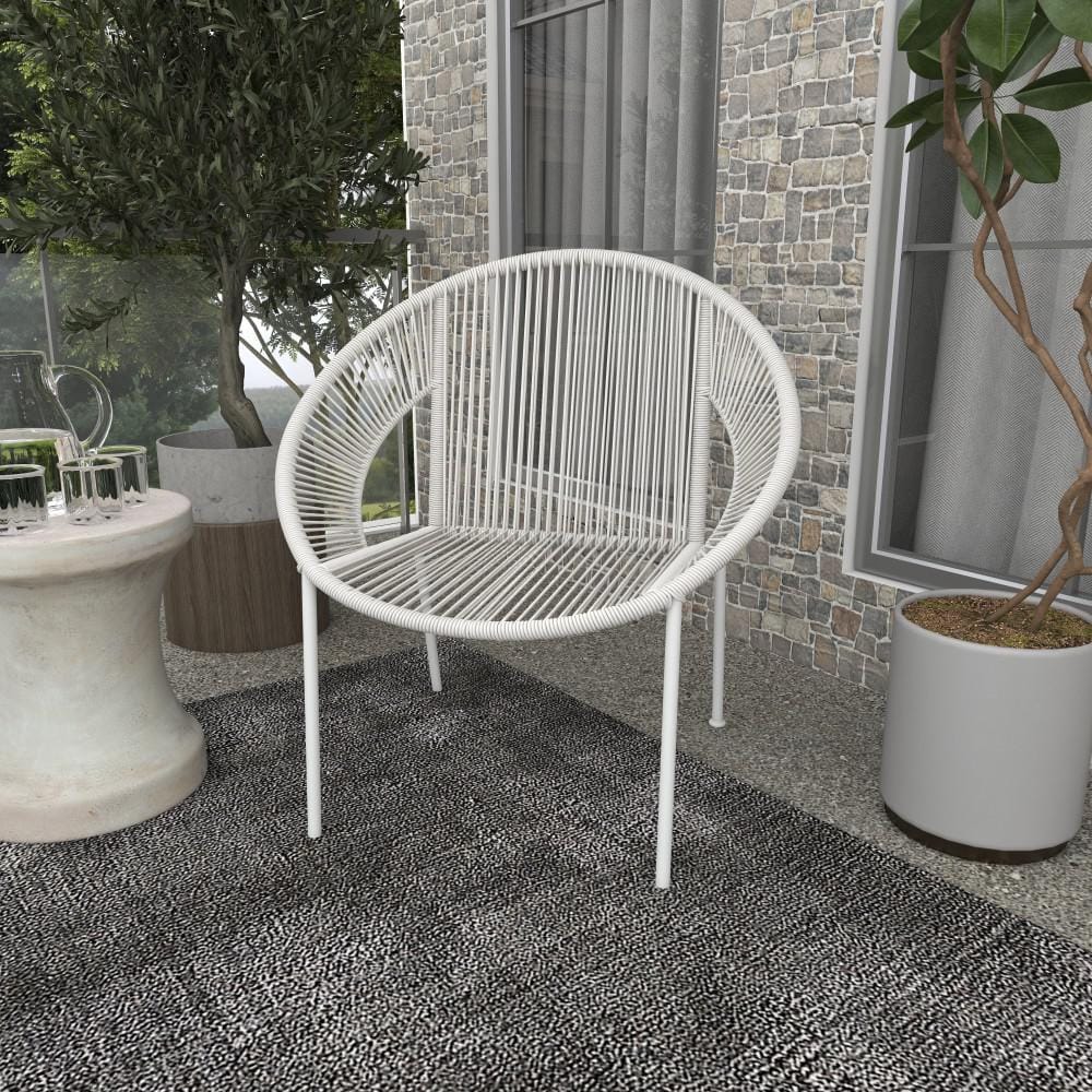 Luxe Modern White Woven Rattan Outdoor Dining Chair