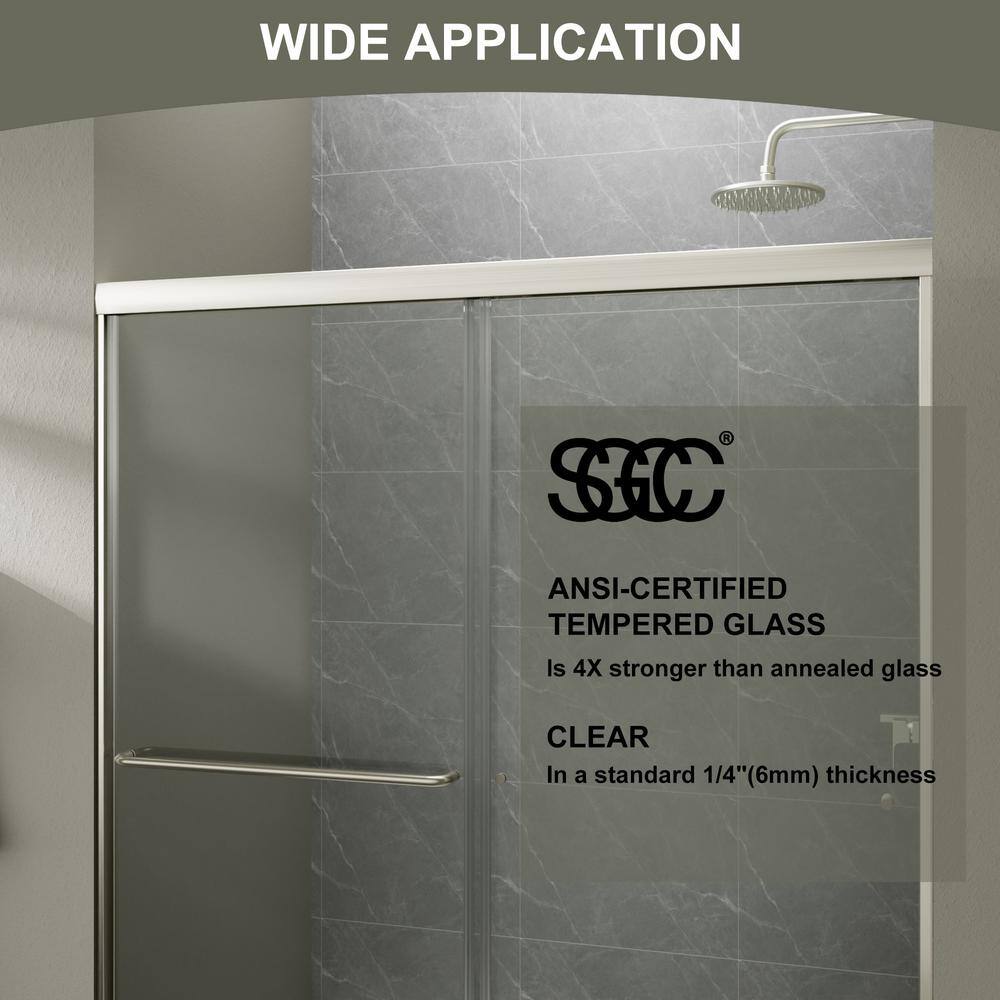 60'' x 70'' Brushed Nickel Framed Sliding Shower Door with Clear Glass