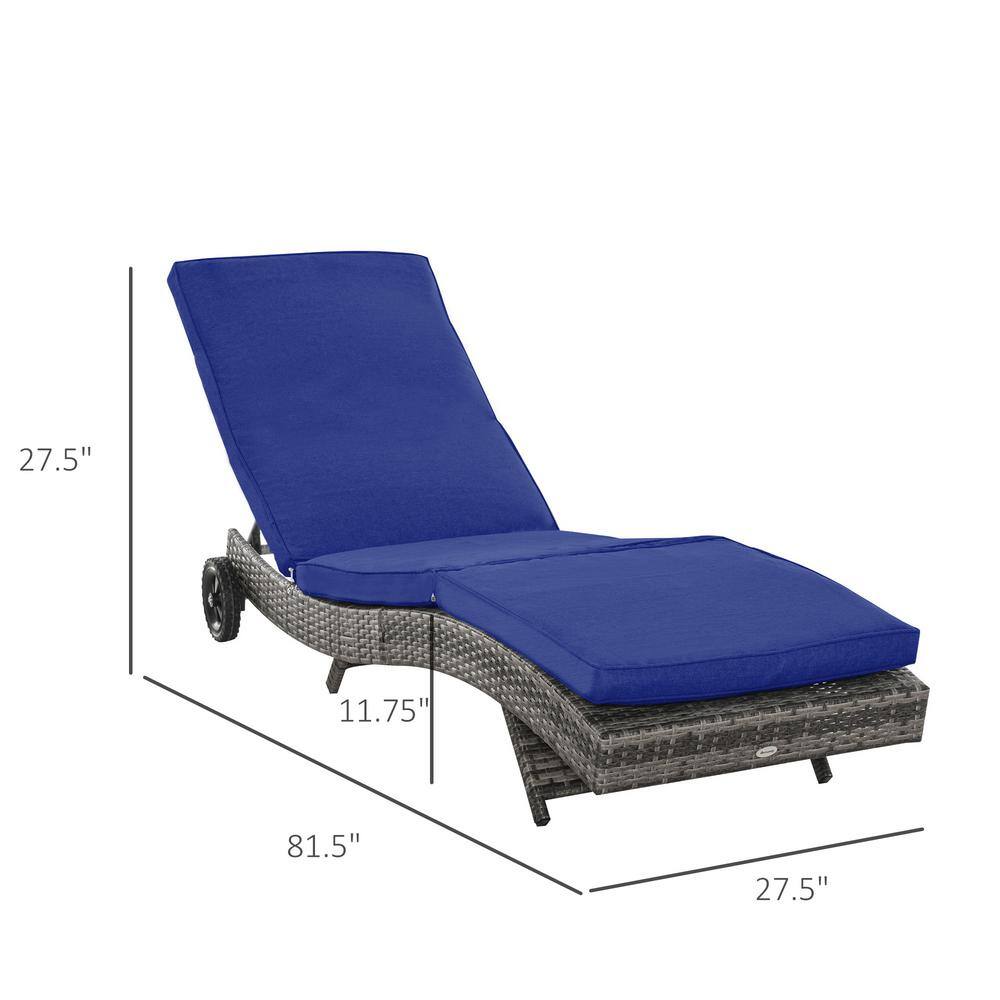Dark Blue Wicker Outdoor Chaise Lounge with Adjustable Backrest