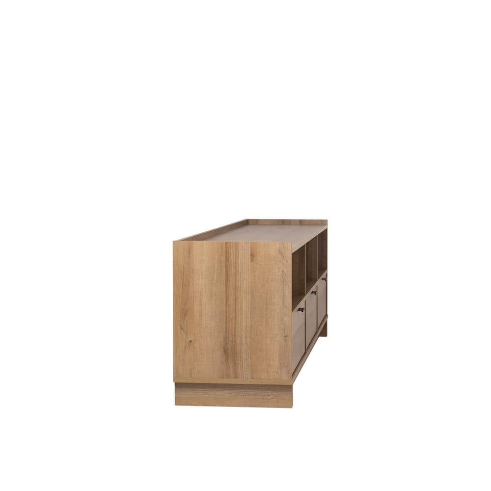 Oak Laminate 70" TV Stand with Storage Cabinet and Shelves