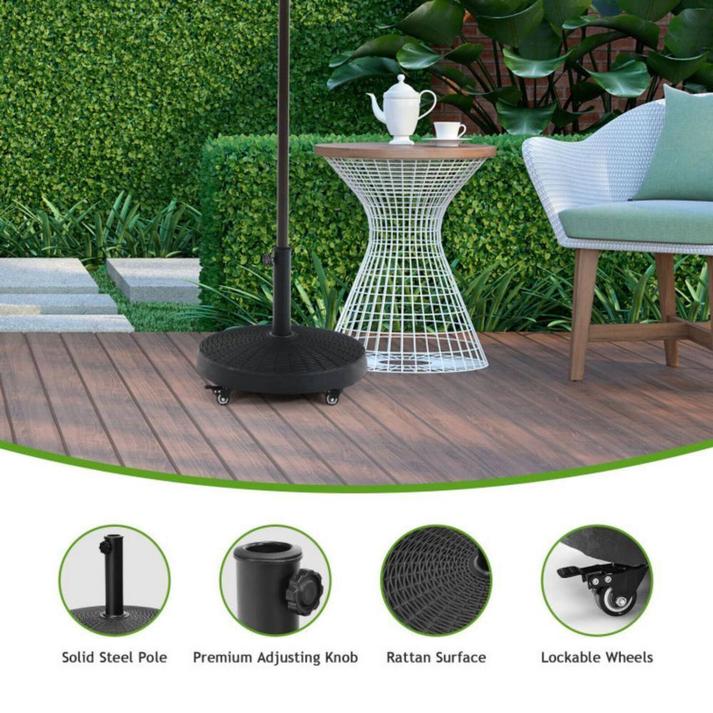 Black Steel Round Parasol Base with Lockable Wheels