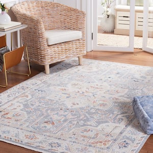 Blair Beige/Blue 4 ft. x 6 ft. Machine Washable Floral Border Area Rug