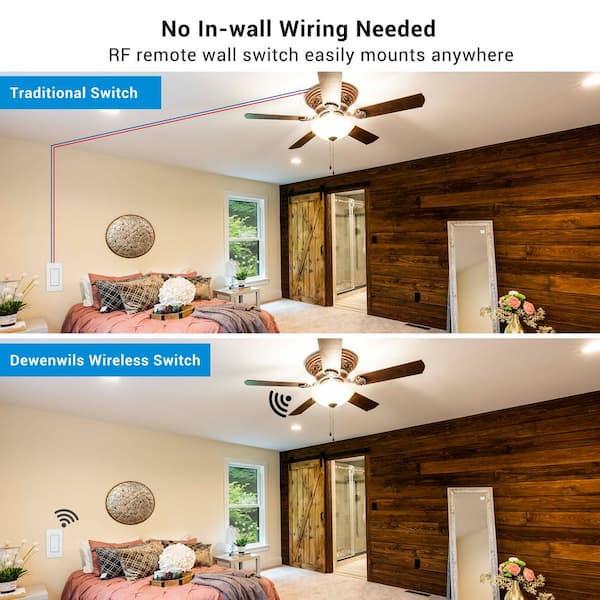 3-Way Wireless Light Switch Kit, 2-Remote Switches Control 1 On/Off 10 amp Receiver - White