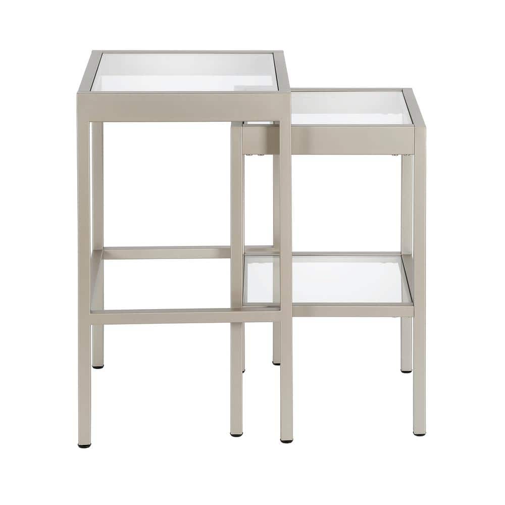 Alexis Silver Metal and Glass Nested Side Tables