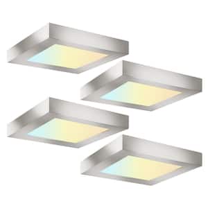 4-Pack 5.5 in. Brushed Nickel Square Color Selectable LED Integrated LED Slim Flush Mount Downlight