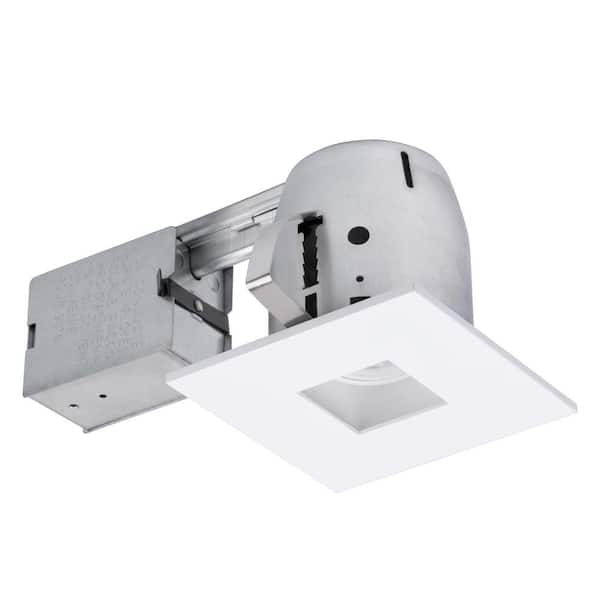 Globe Electric 4 in. White LED IC Rated Swivel Spotlight Square Recessed Lighting Kit Dimmable Downlight