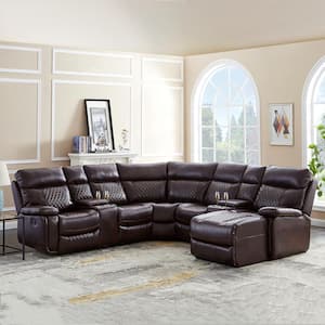 89.3 in. Polyester Blend Motion L Shape Sectional Sofa with Manual Reclining Chaise, Brown