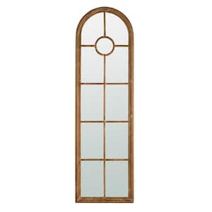 24 in. W x 79 in. H Arched Wood Framed Wall Bathroom Vanity Mirror in Brown