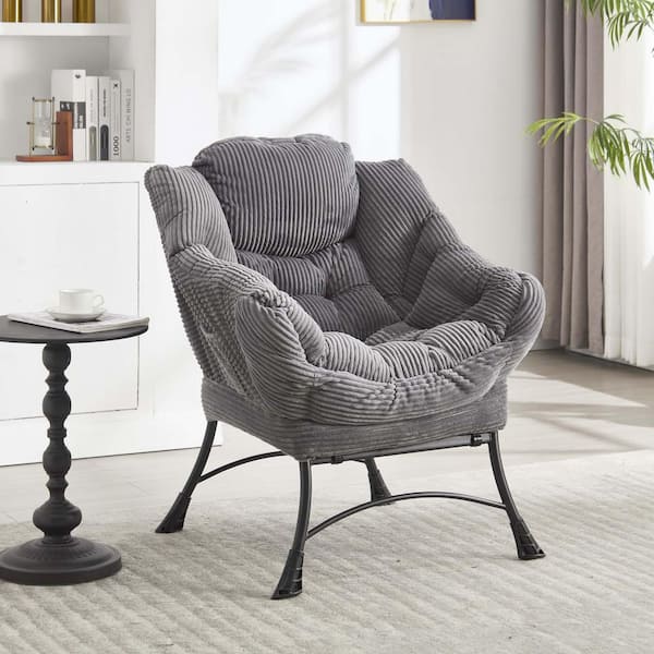 Grey Cotton Upholstered Lazy Chair Modern Accent Chair Single Sofa