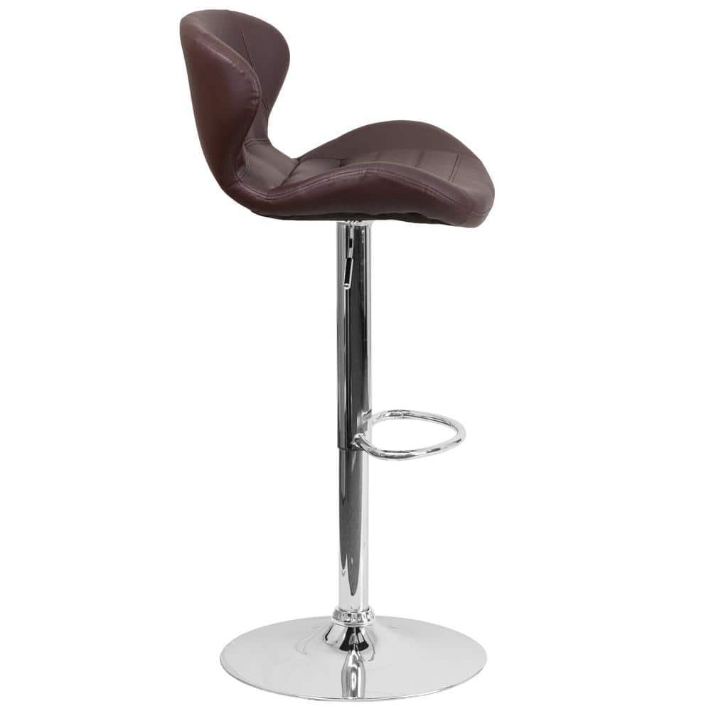 Curvaceous Brown Vinyl Adjustable Swivel Barstool with Chrome Base