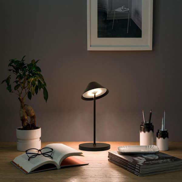 16" Black Modern Table Lamps Cordless Smart Integrated Led Dimmable Waterproof Rechargeable Table Lamp, Indoor & Outdoor