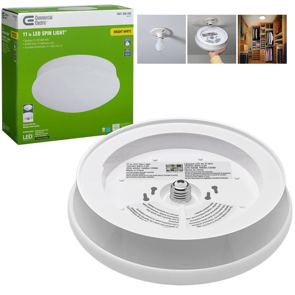 Commercial Electric Spin Light 11 in. White LED Flush Mount Ceiling