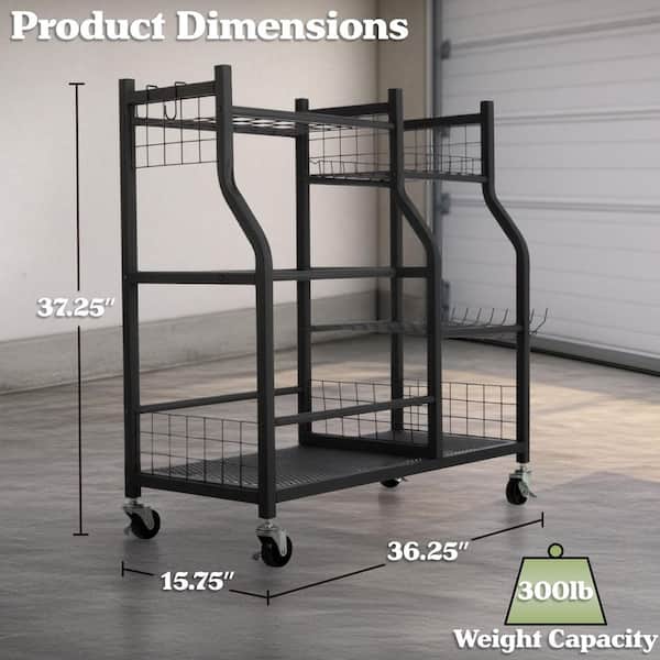 Pure Garden 3-Tier Black Steel Garage Garden Tool Organizer with