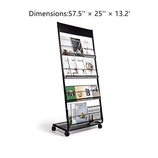 4-Layer Black 25 in x 58 in Metal Floor Freestanding Magazine Rack