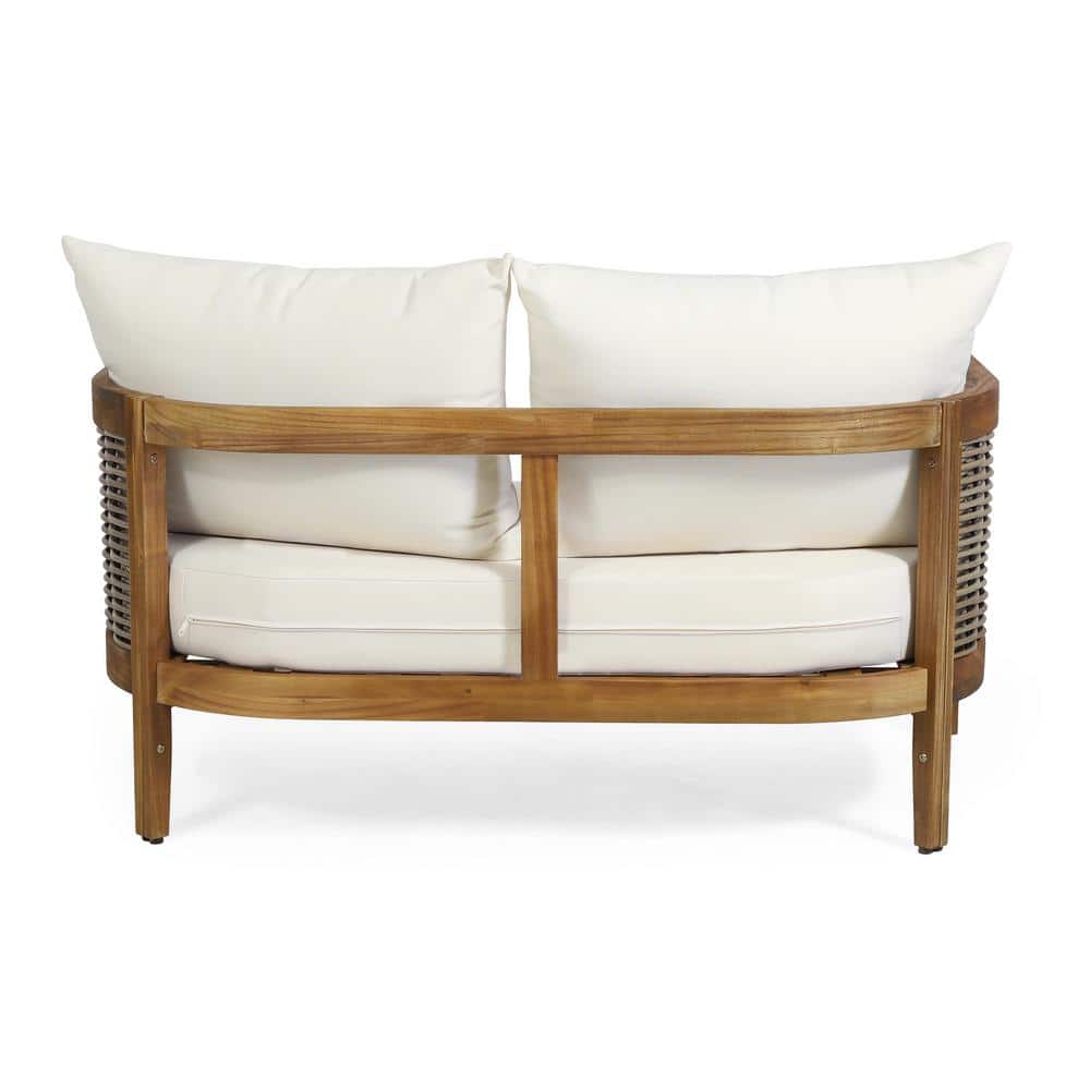 Teak Wood Outdoor 4-Piece Patio Set with Beige Cushions