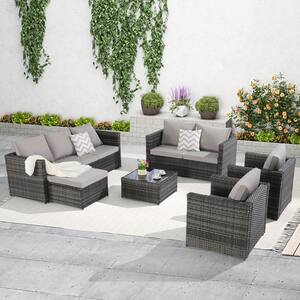 【Adul】PATIO Gray 5-Piece Wicker Patio Outdoor Sectional Set, Rattan