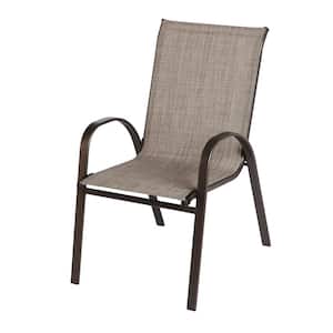 Mix and Match Stackable Brown Steel Sling Outdoor Patio Dining Chair in Riverbed Taupe