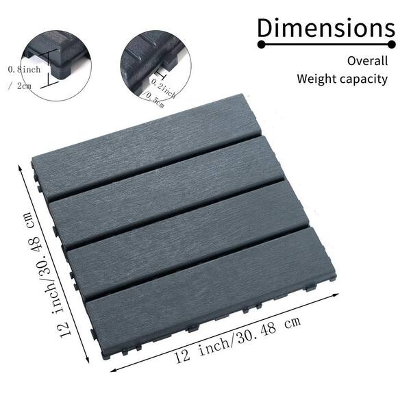 Tidoin Outdoor 1 ft. x 1 ft. Composite Interlocking Tile Deck Tile in Gray(54 Per Box)