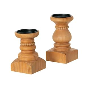 8.25 in. and 6.75 in. Pillar Candle Holder Set of 2, Brown