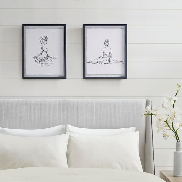 Elise Green 2-piece Feminine Figures Sketch Framed under Glass 21 in. x 17 in.