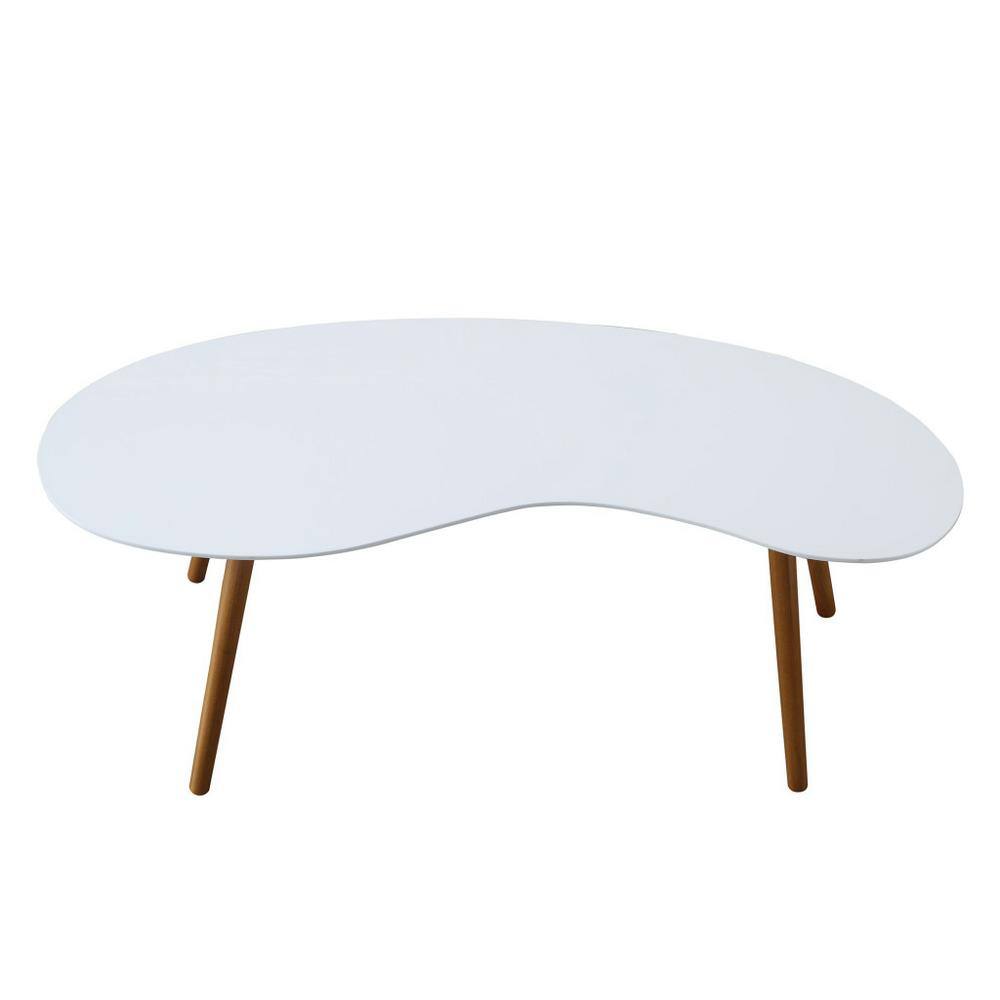 Mid-Century Modern Oslo Bean Shaped Coffee Table with Storage, White/Natural