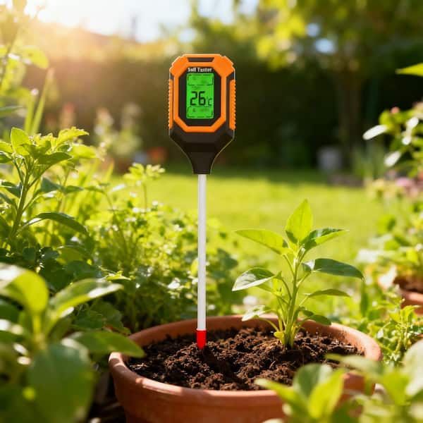 OGETFUUR 4-in-1 Digital Soil Moisture Meter, Ph Meter Soil Moisture Plant Temperature Sunlight Intensity Tester for Garden Lawn