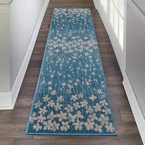 Tranquil Turquoise 2 ft. x 7 ft. Floral Contemporary Kitchen Runner Area Rug