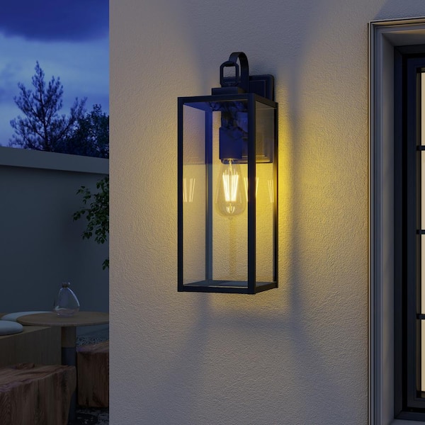 1-Light Matte Black Not Solar Outdoor Wall Lantern Sconce with clear Glass