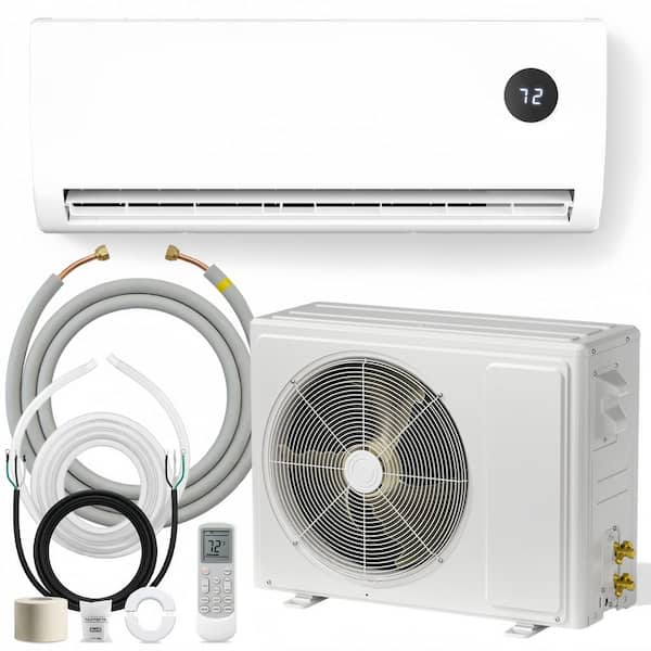 12,000 BTU 17 SEER2 1 Ton Ductless Mini Split Air Conditioner with Heat Pump & Installation Kits, 115V.