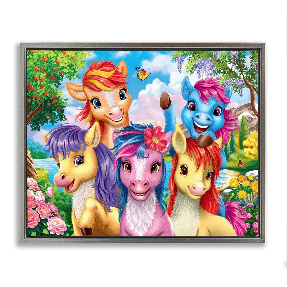 Bright Ponies Selfie by Image World Gray Floater Frame Fantasy Graphic Art Print 17 in. x 21 in. price history on PriceWatchPro