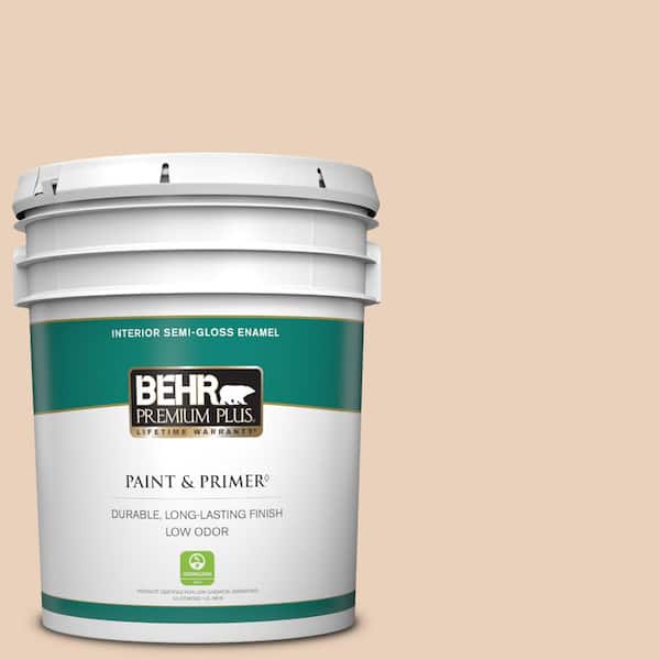 BEHR PREMIUM PLUS 5 gal. #PPL-61 Spiced Beige Semi-Gloss Enamel Low Odor Interior Paint & Primer