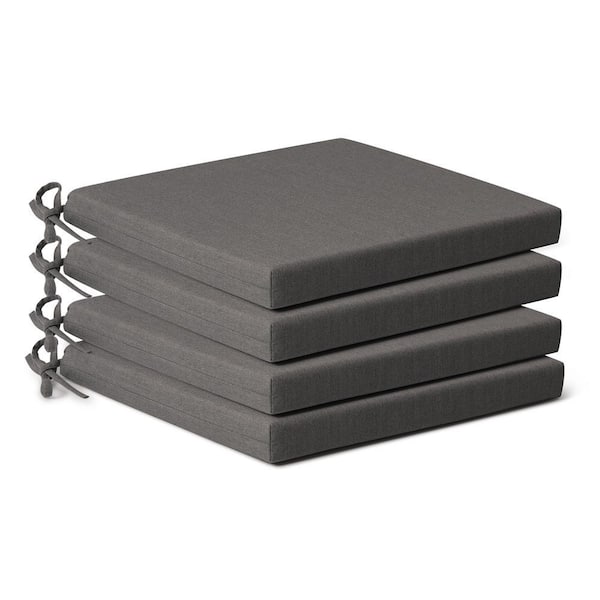 FadingFree (Set of 4) Outdoor Dining Square Patio Chair Seat Cushions with Ties, 18 in. x 18 in. x 2 in., Grey