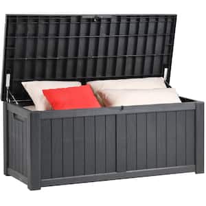 120 gal. Waterproof Resin Deck Box, Indoor Outdoor Large Lockable Storage Box, Dark Grey