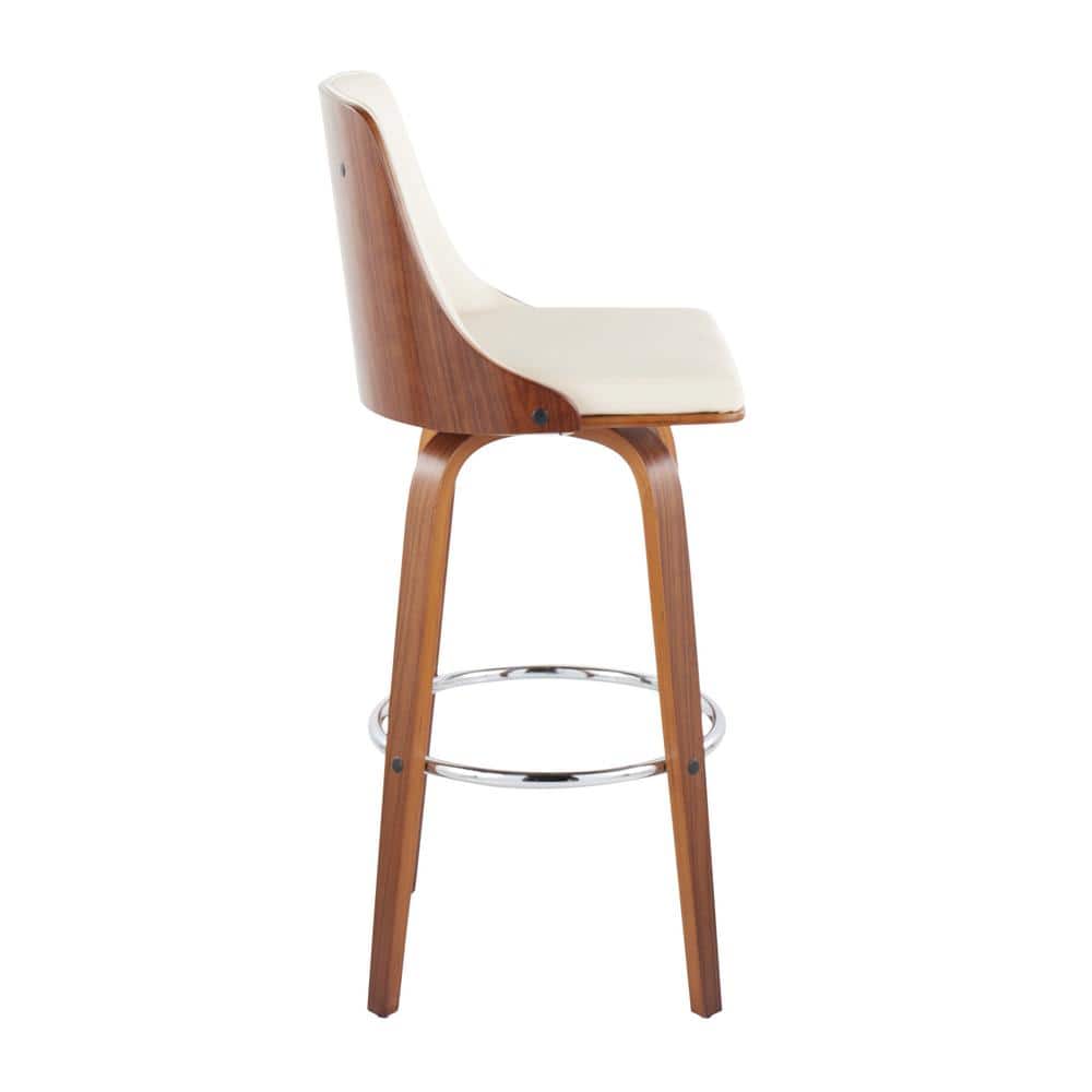 Cream and Walnut Swivel Barstools with Chrome Accents, Set of 2