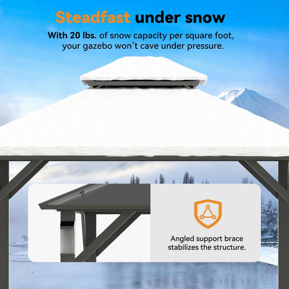 10' x 10' Black Aluminum Hardtop Gazebo with LED Lights