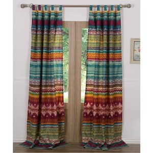 Multi Colored Cotton Blend Southwestern Tab Top Sheer Curtain - 42 in. W x 84 in. L