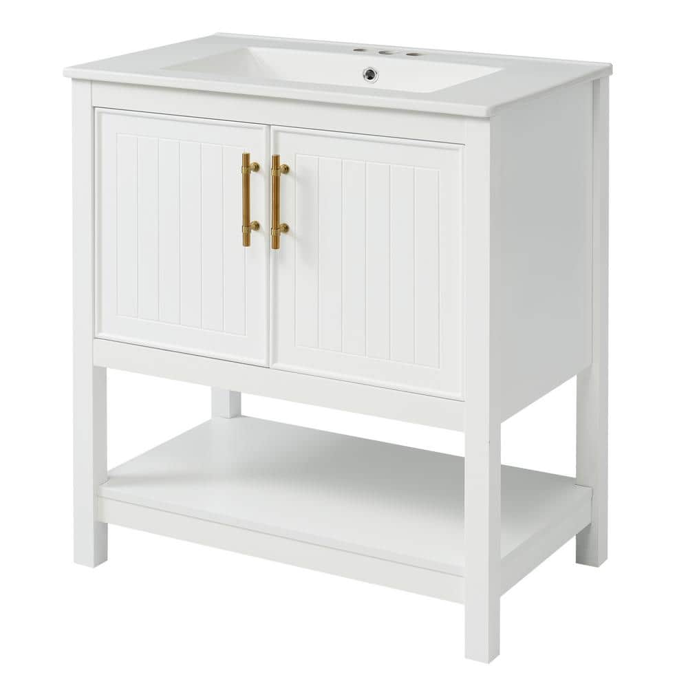 30 in. W Freestanding Bath Vanity in White with White Ceramic Top price history on PriceWatchPro