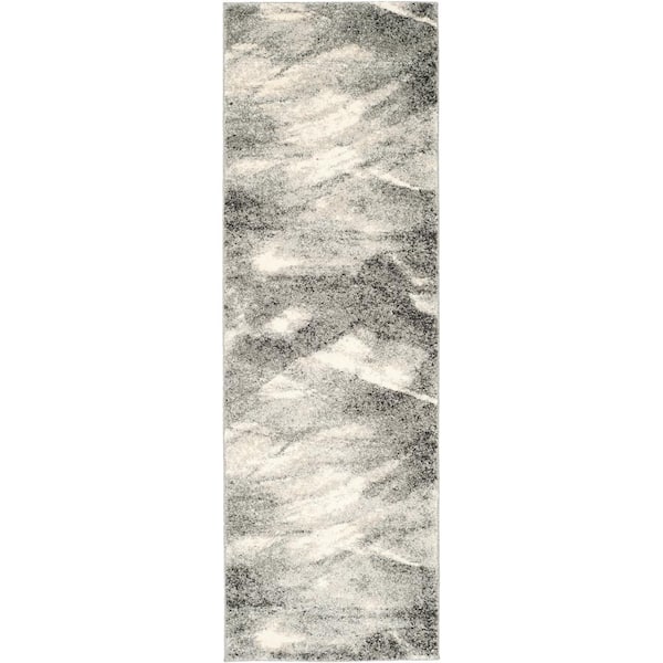 SAFAVIEH Retro Grey/Ivory 2 ft. x 11 ft. Solid Runner Rug