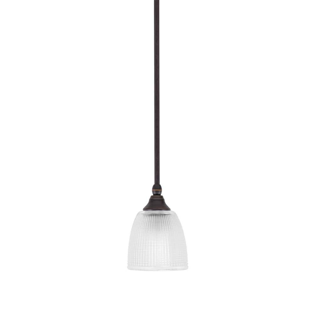 Sparta 100-Watt 1-Light Dark Granite Shaded Pendant Light with Clear Ribbed