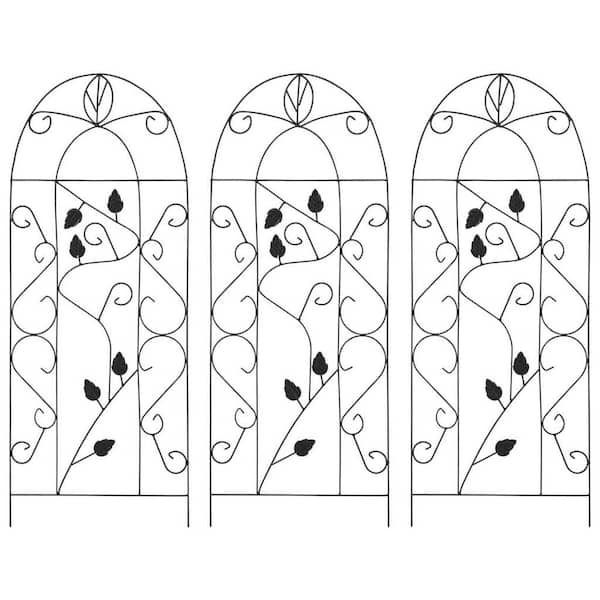 Afoxsos 15.7 in. W x 39.4 in. H Iron Outdoor Black Garden Trellis for Climbing Plants Rustproof Flower Support (3-Pack)