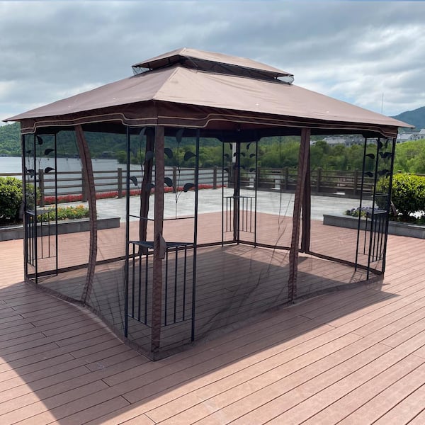 13 ft. x 10 ft. Brown Top Outdoor Patio Gazebo Canopy Tent with Ventilated Double Roof And Mosquito net (Gazebo)