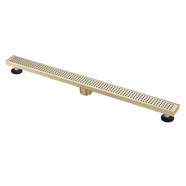 Interbath 30 in. Stainless Steel Linear Shower Drain with Square Hole Pattern Drain Cover in Brushed Gold