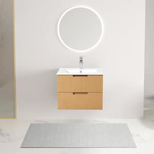 18.25 in. W x 24 in. D x 19.25 in. H 1 Sink Wall Mounted Bath Vanity in Light Brown with White Ceramic Top and 2-Drawers