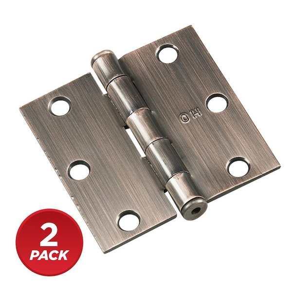 3 in. x 3 in. Brushed Antique Copper Full Mortise Butt Hinge with Removable Pin (2-Pack)